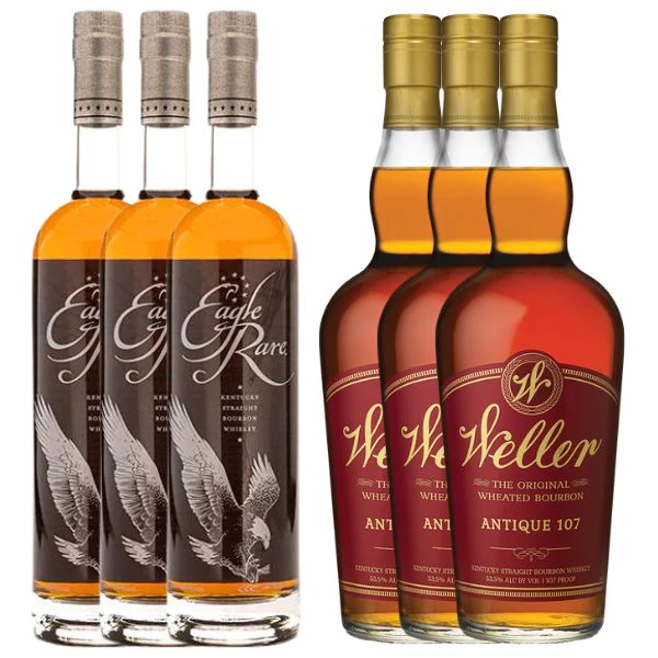 3 Eagle Rare and 3 W.L. Weller Antique 107 Bourbon Bundle