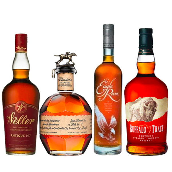 Blanton's Single Barrel Bourbon, Buffalo Trace, Eagle Rare, and Weller Antique 107 - Liquor Stars