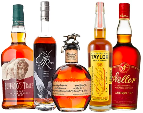 Buffalo Trace, Eagle Rare 10 Year, Blanton's Single Barrel, E.H Taylor Small Batch, and Weller Antique 107 Bundle - Liquor Stars